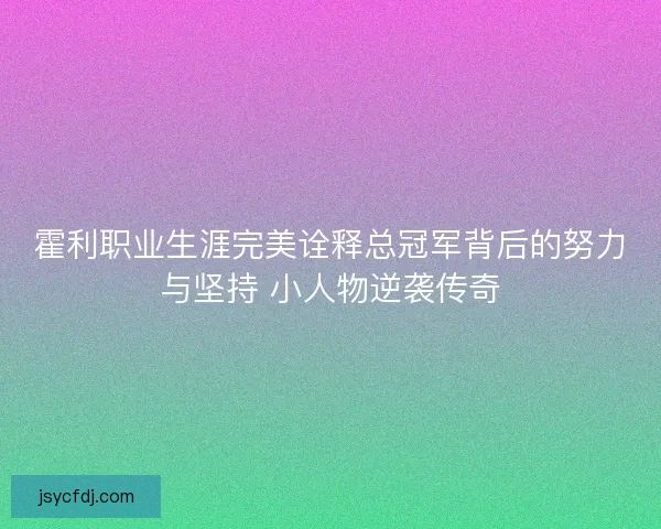 霍利职业生涯完美诠释总冠军背后的努力与坚持 小人物逆袭传奇